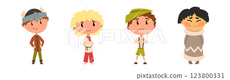 Kids in Traditional National Costume and Dress Vector Set 123800331