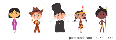 Kids in Traditional National Costume and Dress Vector Set Kids in Traditional National Costume and Dress Vector Set 123800332