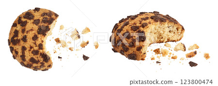 oatmeal chocolate chip cookie isolated on white background. Top view. Flat lay oatmeal chocolate chip cookie isolated on white background. Top view. Flat lay 123800474