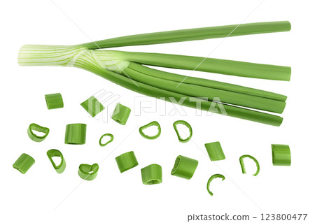 Green onion isolated on the white background. Top view. Flat lay. 123800477