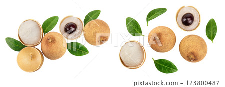 Fresh longan fruit isolated on white background. Top view. Flat lay 123800487