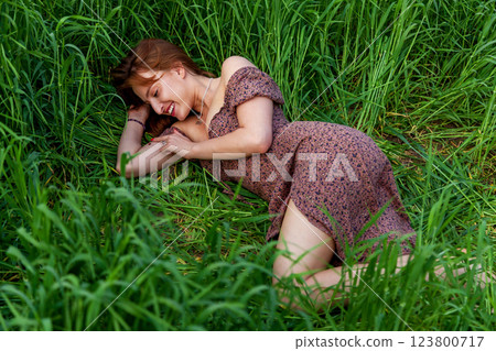 Coccinella septempunctata flew to the girl Coccinella septempunctata flew to the girl 123800717