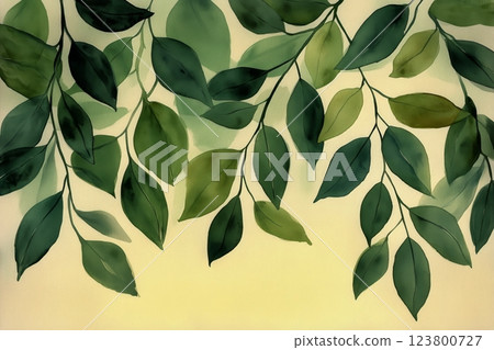 Detailed Botanical Illustration Showcasing Lush Green Leaves on a White Background 123800727