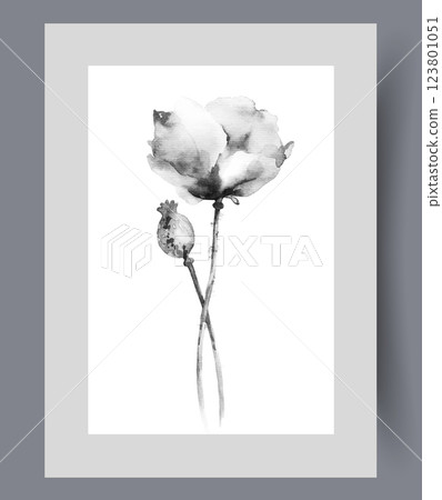 Fragrant flower with blooming petals was grown by flower on print. Watercolor artwork 123801051