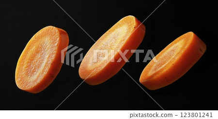 Fresh carrot slices isolated on black background Fresh carrot slices isolated on black background 123801241