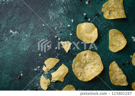 Crispy salty homemade potato chips 123801287