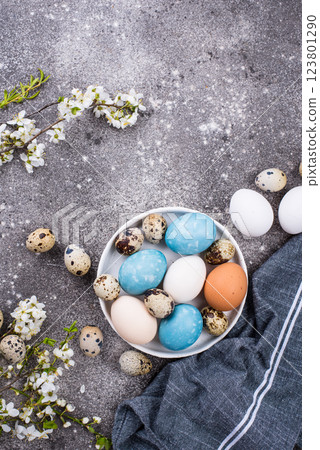 Easter eggs in blue color Easter eggs in blue color 123801290
