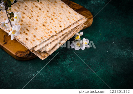 Traditional Jewish bread matzo for Passover 123801352
