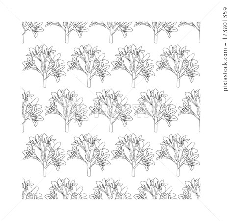Graceful lily flowers. Doodle style. Vector illustration. Seamless pattern. Graceful lily flowers. Doodle style. Vector illustration. Seamless pattern. 123801359