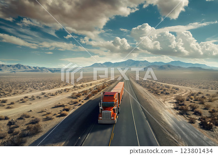 Road train car train truck transports cargo driving in desert of Australia AI Generative Road train car train truck transports cargo driving in desert of Australia AI Generative 123801434