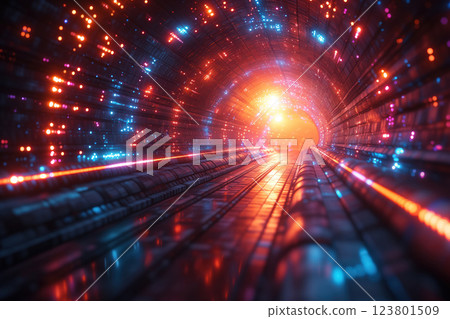 Travel is made possible by cosmic gateway digital time quantum tunnel AI Generative 123801509