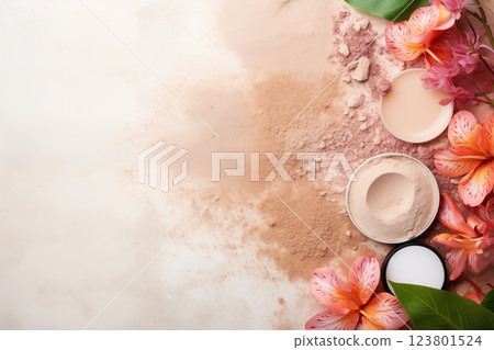 Cosmetic face powder was applied using makeup brush AI Generative Cosmetic face powder was applied using makeup brush AI Generative 123801524