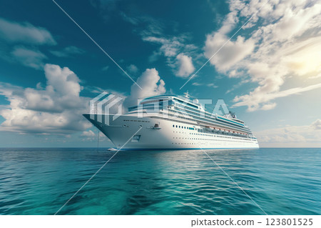 Large cruise ship floats on ocean waves AI Generative 123801525