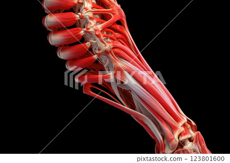 3D representation emphasizes pain caused by inflammation of joints, interplay between bones, muscles, tendons AI Generative 123801600