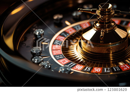 Roulette wheel game is played at gambling table in casino AI Generative 123801620