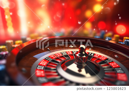 In casino, there is roulette wheel game AI Generative 123801623