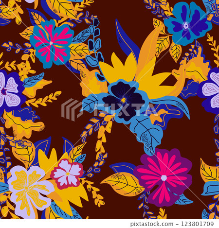 seamless pattern with flowers 123801709