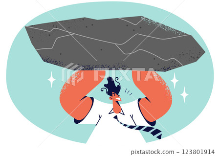 Businessman carry boulder show strength 123801914