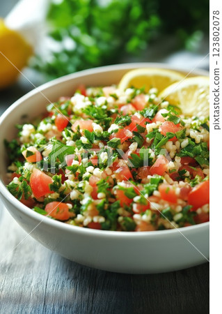 Close-up of a vibrant tabbouleh salad 123802078