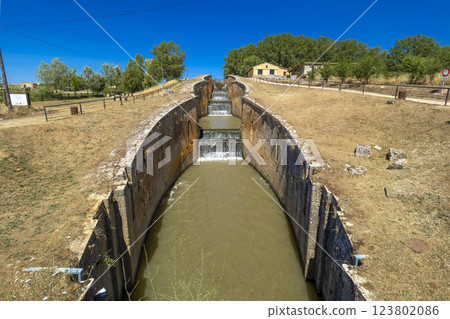 Canal Floodgate, Canal of Castile, Fromista, Spain Canal Floodgate, Canal of Castile, Fromista, Spain 123802086