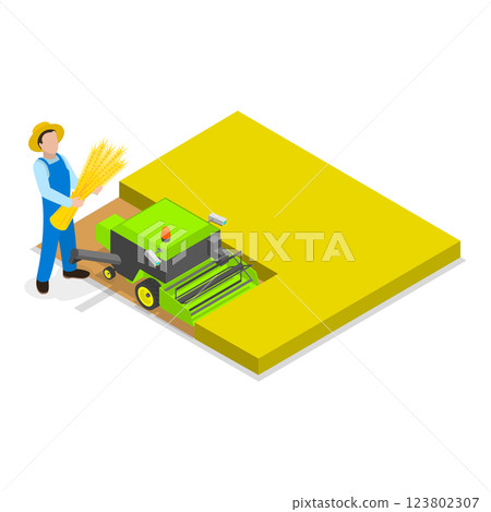 3D Isometric Flat Illustration of Wheat Manufacture Process. Item 3 3D Isometric Flat Illustration of Wheat Manufacture Process. Item 3 123802307