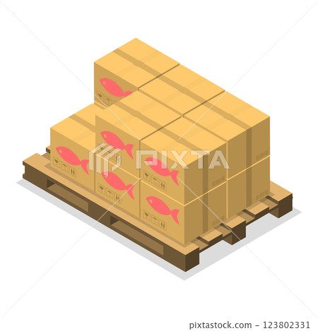 3D Isometric Flat  Set of Fish Production. Item 2 123802331