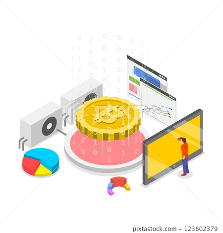 3D Isometric Flat  Illustration of Cryptocurrency Marketplace. Item 3 123802379