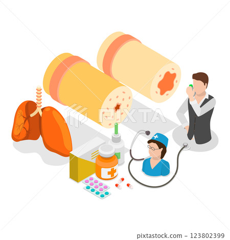 3D Isometric Flat Illustration of Bronchial Asthma. Item 2 3D Isometric Flat Illustration of Bronchial Asthma. Item 2 123802399