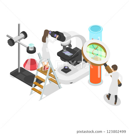 3D Isometric Flat Illustration of Genetic DNA Science. Item 3 3D Isometric Flat Illustration of Genetic DNA Science. Item 3 123802499
