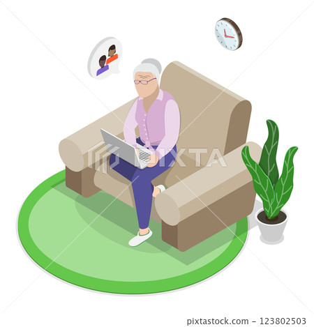 3D Isometric Flat  Illustration of Senior People Rest At Home. Item 2 123802503
