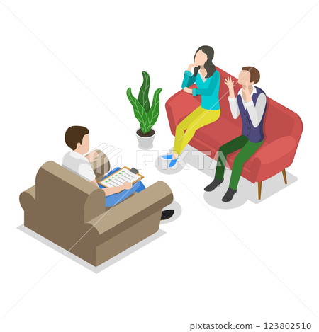 3D Isometric Flat  Set of Psychotherapy Session Scenes. Item 2 123802510