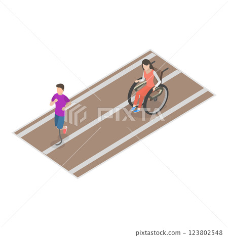 3D Isometric Flat  Illustration of Disabled People In Social Environment. Item 2 123802548