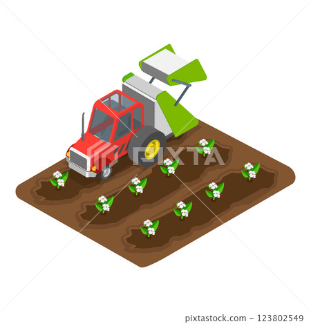 3D Isometric Flat Illustration of Cotton Farm. Item 2 3D Isometric Flat Illustration of Cotton Farm. Item 2 123802549