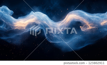 Ethereal cosmic nebula with glowing waves in deep space, celestial formation with stars creating mysterious astronomical phenomenon 123802911