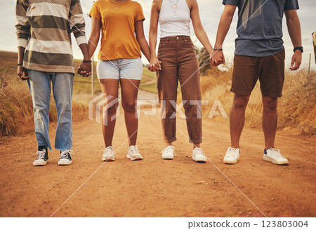 Support, teamwork and friends holding hands in summer for road trip vacation for community, collaboration and mission together. Networking, growth and goals with group of people on holiday safari Support, teamwork and friends holding hands in summer for road trip vacation for community, collaboration and mission together. Networking, growth and goals with group of people on holiday safari 123803004