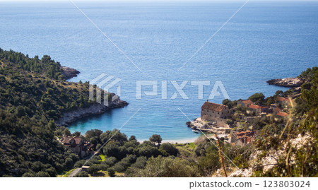 Wide view of Vrboska, isal of Hvar, Croatia. European luxury tourism concept 123803024