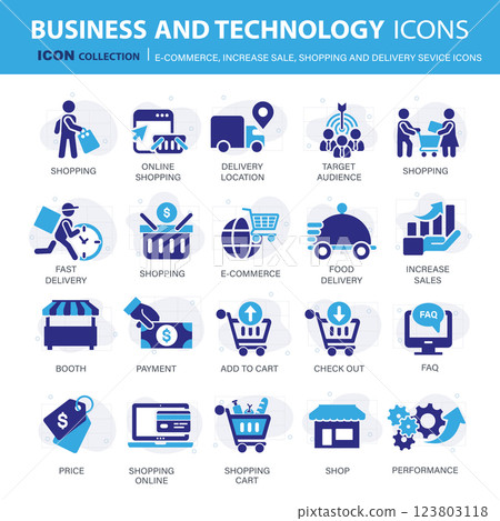 E-commerce, increase sale, on line shopping and digital finances icon collection. Flat vector illustration E-commerce, increase sale, on line shopping and digital finances icon collection. Flat vector illustration 123803118