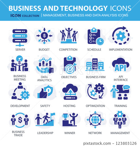 Business, data analysis, organization management and technology icon set. Teamwork, strategy, planning, marketing, cloud technology, data analysis, employee icon set. Icons vector collection Business, data analysis, organization management and technology icon set. Teamwork, strategy, planning, marketing, cloud technology, data analysis, employee icon set. Icons vector collection 123803126