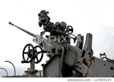Old Anti Aircraft Ship Gun Isolated On White  123803224