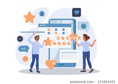 Customer satisfaction. Feedback. Rating on customer service illustration. Website rating feedback and review concept. Flat vector illustration 123803491