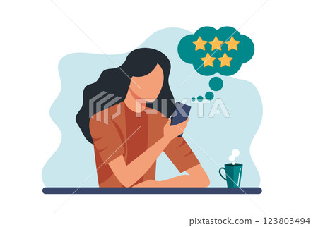 Customer satisfaction. Feedback. Rating on customer service illustration. Website rating feedback and review concept. Flat vector illustration Customer satisfaction. Feedback. Rating on customer service illustration. Website rating feedback and review concept. Flat vector illustration 123803494