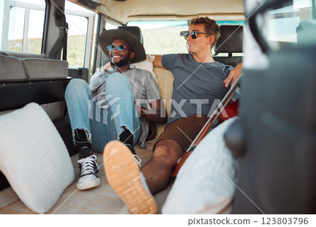 Car road trip, diversity and friends relax together on fun adventure, travel journey or holiday in Canada. Motor transport, friendship and happy gen z men on vacation for peace, freedom and wellness Car road trip, diversity and friends relax together on fun adventure, travel journey or holiday in Canada. Motor transport, friendship and happy gen z men on vacation for peace, freedom and wellness 123803796