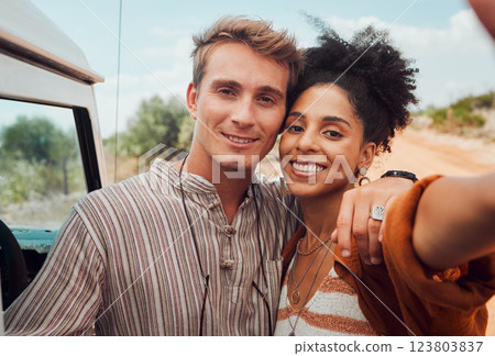 Travel, selfie and couple on road trip, happy, relax and smiling while taking picture in nature together. Love, freedom and social media influencer lovers share journey, vacation and adventure online Travel, selfie and couple on road trip, happy, relax and smiling while taking picture in nature together. Love, freedom and social media influencer lovers share journey, vacation and adventure online 123803837
