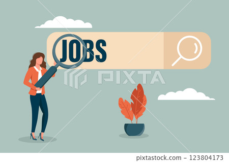 Looking for new job, employment, career or job search, find opportunity, seek for vacancy or work position concept, businessman climb up ladder of job search bar with binoculars to see opportunity. Looking for new job, employment, career or job search, find opportunity, seek for vacancy or work position concept, businessman climb up ladder of job search bar with binoculars to see opportunity. 123804173
