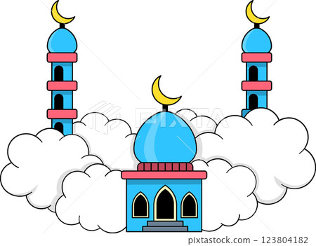 Beautiful Ramadan Mosque with Crescent Moon and Clouds Illustration Beautiful Ramadan Mosque with Crescent Moon and Clouds Illustration 123804182