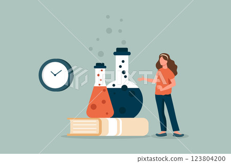 Laboratory equipment and scientist banner. Concept for science, medicine and knowledge. Flat vector illustration 123804200