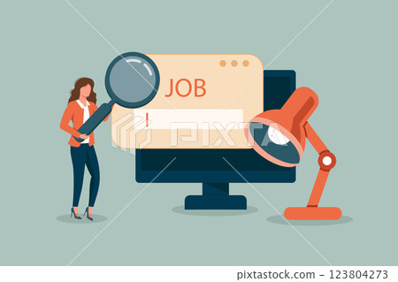 Looking for new job, employment, career or job search, find opportunity, seek for vacancy or work position concept. Flat vector illustration 123804273