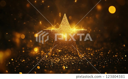 Luxurious Black Background With Sparkling Star Gold Light And Lighting Effect - Perfect Template For Celebrating Awards And Special Occasions. 123804381