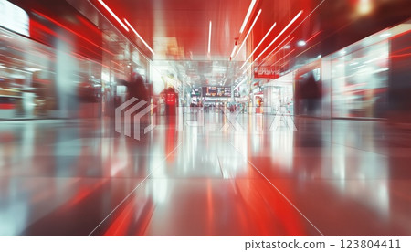 Duty-Free Shopping And Abstract Blur Shopping Mall And Department Store Experience At An Airport. Enjoy A Tax-Free Shopping Experience. 123804411