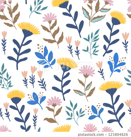 Seamless pattern with cute gentle doodle flowers. Feminine romantic print for scrapbooking and textile.  123804826